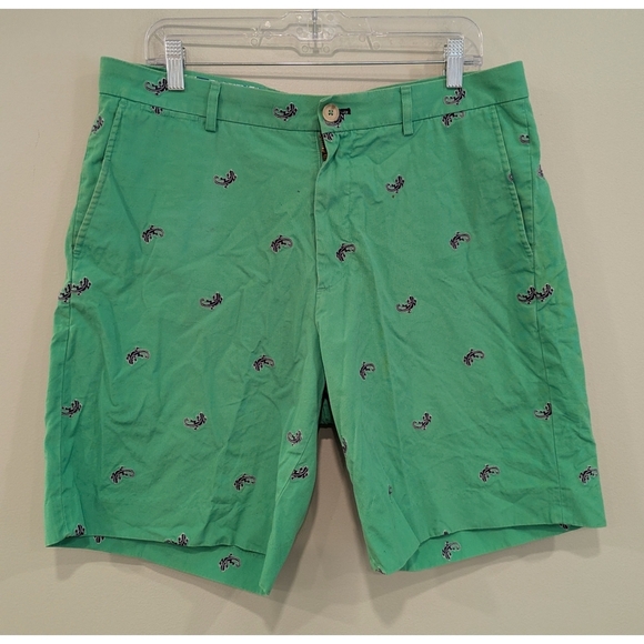 Lilly Pulitzer Green Cotton Everglades Shorts With Embroidered Lizards Size 34 - Picture 1 of 7